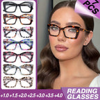 Women's Reading Glasses Set 7 Pairs – Large Square Vintage Style, Spring Hinges, +1.0 to +4.0 Magnification, Durable PC Frame, Stylish Everyday Eyewear for Women
