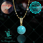 S925 Sterling Silver Natural Genuine Turquoise Pendant Necklace 18+2 Inch – Elegant Boho Gemstone Jewelry for Women with Bonus Earrings, Available in Silver & Gold, Perfect Gift for Her
