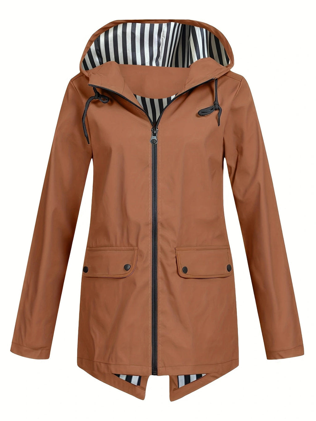 Women's Striped Lined Hooded Windbreaker Jacket Fall Winter Zip Up Outerwear – 8 Colors Sizes S-XXL Lightweight Water-Resistant