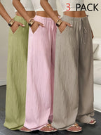 Women's Wide Leg Pants Elegant Solid Color Flowy Trousers Lightweight 100% Polyester All-Season Casual Pants S-XXL
