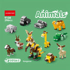 10-in-1 Mini Beast Series Building Block Set Cute Animal Model Assembly Toy Combines into 1 Large Figure Desktop Ornament Christmas Halloween Birthday Gift for Kids
