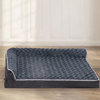 Large Dog Sofa Bed L-Shaped – Tri-Color Fabric Pet Sofa with Removable Cover & Non-Slip Base, Deep Sleep Orthopedic Couch Bed for Large & Medium Dogs