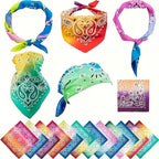 12pcs Tie-Dye Paisley Headbands Bulk Set – Vibrant Gradient Colors Boho Hip-Hop Retro Style Unisex Hair Scarves, Decorative Stitching Headscarves for Women Men Teens Festivals Outdoor Daily Wear