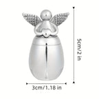 Small Keepsake Urn for Human Ashes – Mini Stainless Steel Angel Memorial Cremation Ash Jar, Sharing Urn for Loved Ones, Silver Finish