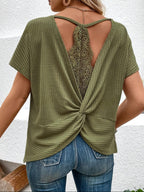 Women's Lace Patchwork T-Shirt - Solid Color Short Sleeve Top Casual Summer Blouse Elegant Fashion Ladies Tee New Arrival