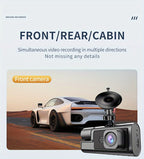 3 Channel Dash Cam 4K Front + 4K Interior + 1080P Rear with Free 32GB Card, Night Vision, G-Sensor, Wide Angle, Real-Time Recording & Parking Monitor – Velora