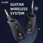 Wireless Guitar System 2.4GHz with Rechargeable Battery - Low Latency Audio Transmitter & Receiver for Electric Guitar, Acoustic, Bass, Violin & Keyboard, Plug & Play Instrument Wireless Kit