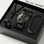 Men's Quartz Watch & Bracelet Jewelry Set 4pcs – Stainless Steel Date Display Casual Business Wristwatch with Bracelet & Necklace, Elegant Gift Set for Men