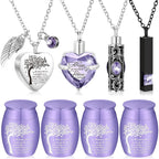 8-Piece Small Cremation Urns for Ashes – Alloy Keepsake Ash Holder Set with Family Tree Memorial Heart Locket Pendant for Adults Men & Women, Burial & Cremation Remembrance Gift, 8 Colors