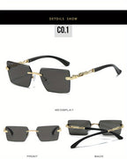 Unisex Rimless Leopard Sunglasses - UV400 Narrow Rectangular Frameless Shades in Black & Gold, Premium Fashion Eyewear for Men & Women, Includes Case & Cloth, Great for Parties Travel & Festivals