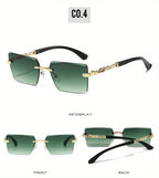 Unisex Rimless Leopard Sunglasses - UV400 Narrow Rectangular Frameless Shades in Black & Gold, Premium Fashion Eyewear for Men & Women, Includes Case & Cloth, Great for Parties Travel & Festivals