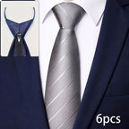 Men's Zipper Ties Set of 6 Pre-Tied Neckties - Black Navy Burgundy Formal Ties for Wedding, Business, Job Interviews & Graduation, Easy Clip-On Adjustable Necktie Gift Set for Men & Boys