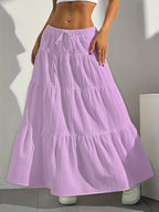 Women's Solid Color Tie-Back Flared A-Line Midi Skirt – Elegant Loose Swing Skirt Western Fashion Spring Summer Fall Casual Chic Half Skirt