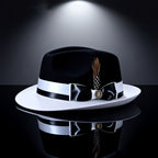 Men's Vintage British Gentleman Top Hat – Cashmere Wool Blend Adjustable 57-60cm, Classic Fall Winter Dress Hat in Black White Red Yellow, Stylish Gift for Men Birthdays Holidays