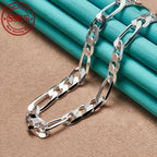 925 Sterling Silver Figaro Necklace 8mm Wide – Italian Chain Design, Minimalist Fashion Jewelry, Perfect Gift for Women & Men, 18 to 24 Inches Available