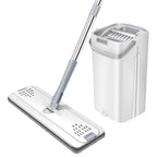 Hands-Free Flat Dust Mop with Bucket – Wet & Dry Floor Cleaning Mop for Bedroom Kitchen Living Room Bathroom, Durable Plastic Household Floor Mop Tool for Hardwood Tile Laminate