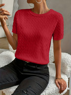 Women's Ribbed Knit Short Sleeve Pullover Top | Crew Neck Minimalist Casual Summer T-Shirt Versatile Stretch Comfort