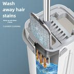 Hands-Free Flat Dust Mop with Bucket – Wet & Dry Floor Cleaning Mop for Bedroom Kitchen Living Room Bathroom, Durable Plastic Household Floor Mop Tool for Hardwood Tile Laminate