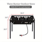 High Pressure Propane Burner Stove 100,000-225,000 BTU - Heavy Duty Cast Iron Outdoor Camp Cooker with Detachable Legs, CSA Listed Regulator, 1 or 3 Burner for Camping, Tailgating & Brewing