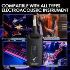 Wireless Guitar System 2.4GHz with Rechargeable Battery - Low Latency Audio Transmitter & Receiver for Electric Guitar, Acoustic, Bass, Violin & Keyboard, Plug & Play Instrument Wireless Kit