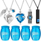 8-Piece Small Cremation Urns for Ashes – Alloy Keepsake Ash Holder Set with Family Tree Memorial Heart Locket Pendant for Adults Men & Women, Burial & Cremation Remembrance Gift, 8 Colors