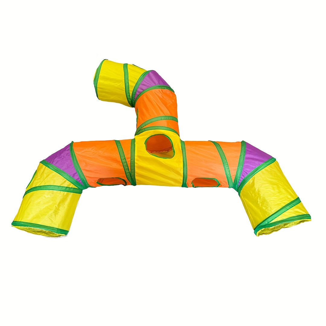 Collapsible Cat Tunnel H-Shape 4-Way with Interactive Play Balls – Washable Tear-Resistant Cat Tube for Indoor Play & Hide-and-Seek, Durable Kitten Entertainment Toy, Iridescent Rainbow & More Colors