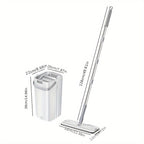 Hands-Free Flat Dust Mop with Bucket – Wet & Dry Floor Cleaning Mop for Bedroom Kitchen Living Room Bathroom, Durable Plastic Household Floor Mop Tool for Hardwood Tile Laminate