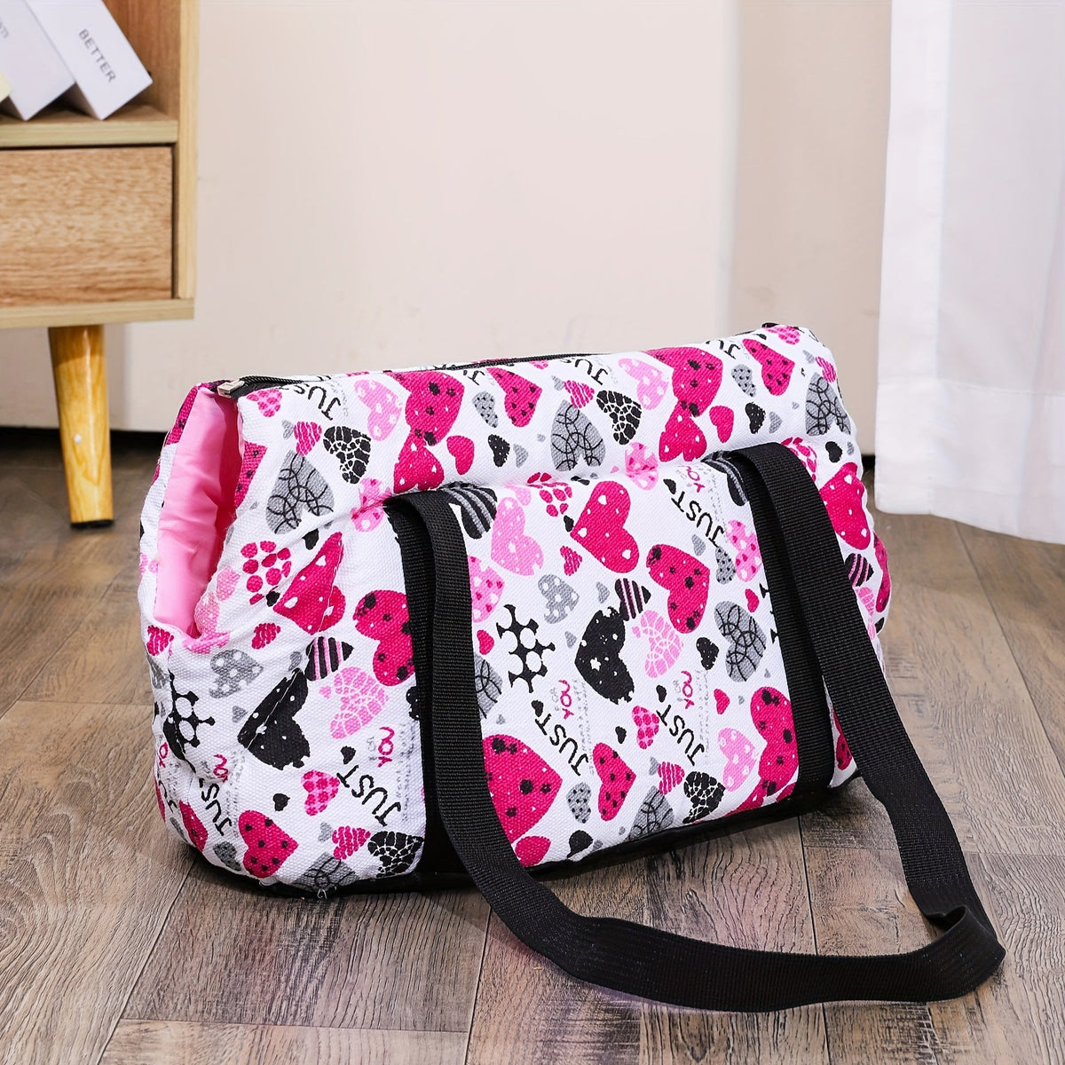 Cat Carrier Shoulder Bag Washable – Portable Zipper Pet Outing Bag for Small Medium Cats, Removable & Machine Washable, S (15.7x7in) & L (19.6x9in), Stripe Heart Owl Patterns, Plush & Regular Options