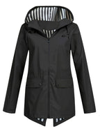 Women's Striped Lined Hooded Windbreaker Jacket Fall Winter Zip Up Outerwear – 8 Colors Sizes S-XXL Lightweight Water-Resistant