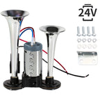 130dB Super Loud Double Tube Air Horn 12V/24V – Aluminum Alloy with Compressor, Quick Install for Trucks, SUVs, Motorcycles, Boats & Off-Road Vehicles