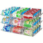 Pantry Can Organizer Rack 3-Tier Stackable – Holds 36 Cans, Auto-Rolling Transparent PET Can Storage Rack for Kitchen Pantry, Garage, Dorm & Closet, Tool-Free Assembly, Fits Soda Soup Vegetable Cans