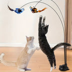 Cat Bird Hunting Toy with Double Rod & Suction Cup Base - Hands-Free Interactive Teaser with Bell Artificial Bird Feather for Cats Kittens Indoor Outdoor Exercise Training Random Color
