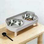 Elevated Cat Bowls Raised Stainless Steel - Double Cat Food and Water Bowl Set, Anti-Vomit Neck Protection, Non-Slip Feeder Stand, Splash-Proof Dishwasher Safe, Includes 2 Bowls & Pet Food Scoop for Indoor Cats
