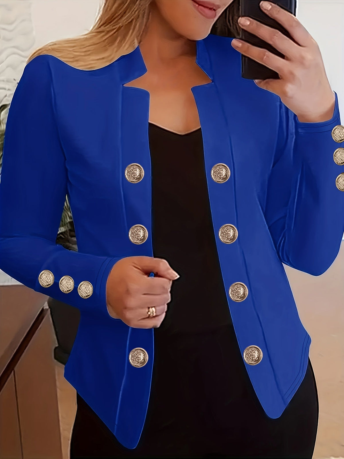 Women's Double-Breasted Cardigan Jacket – Cuffed Long Sleeve Solid Color Blazer-Style Coat for Spring, Fall & All-Season Wear