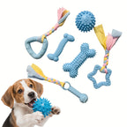 Dog Chew Toys Set of 6 Durable Rubber Interactive Teething Toys for Dogs Puppy Teeth Cleaning Chewing Toys for Aggressive Chewers Small Medium Large Breeds – Color-Themed Pet Dental Chew Toy Bundle