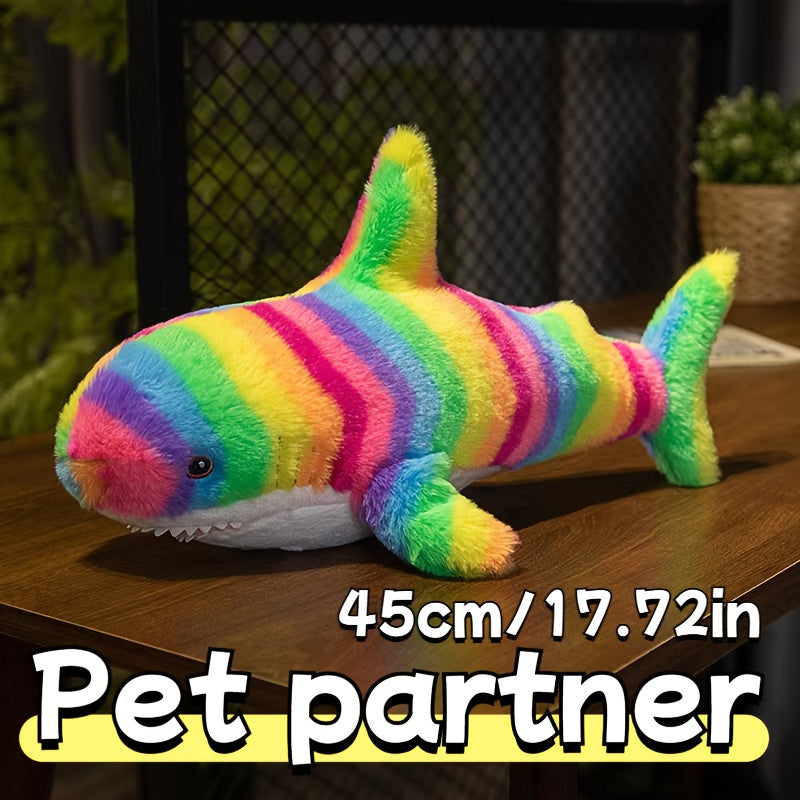 45cm Plush Shark Dog Toy – Colorful Tie-Dye Stuffed Shark Companion Toy for Cats and Dogs, Soft Washable Plush Pet Toy Available in Multiple Colors, Perfect Holiday & Birthday Gift for Pet Lovers
