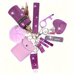 11-Piece Women's Rhinestone Keychain Set – Multifunctional Keyring with Card Holder, Pill Bottle, Whistle, Perfume Bottle & Storage Bag, Perfect Gift for Ladies