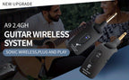 Wireless Guitar System 2.4GHz with Rechargeable Battery - Low Latency Audio Transmitter & Receiver for Electric Guitar, Acoustic, Bass, Violin & Keyboard, Plug & Play Instrument Wireless Kit