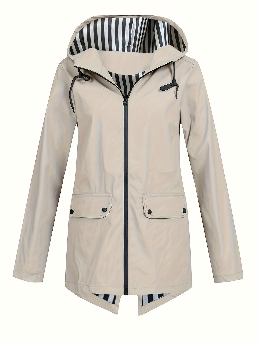 Women's Striped Lined Hooded Windbreaker Jacket Fall Winter Zip Up Outerwear – 8 Colors Sizes S-XXL Lightweight Water-Resistant