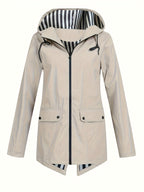 Women's Striped Lined Hooded Windbreaker Jacket Fall Winter Zip Up Outerwear – 8 Colors Sizes S-XXL Lightweight Water-Resistant