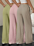 Women's Wide Leg Pants Elegant Solid Color Flowy Trousers Lightweight 100% Polyester All-Season Casual Pants S-XXL