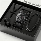 Men's Quartz Watch & Bracelet Jewelry Set 4pcs – Stainless Steel Date Display Casual Business Wristwatch with Bracelet & Necklace, Elegant Gift Set for Men