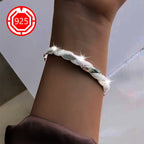 2-Pack 925 Sterling Silver Twisted Open Bangle Bracelet Set Hypoallergenic Matte Finish Adjustable Stackable Cuff Elegant Jewelry for Daily Wear Holiday Christmas Gift for Women
