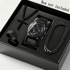 Men's Quartz Watch & Bracelet Jewelry Set 4pcs – Stainless Steel Date Display Casual Business Wristwatch with Bracelet & Necklace, Elegant Gift Set for Men