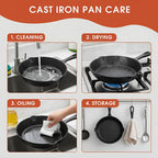 3pcs Cast Iron Skillet Set with Drip Spout – Pre-Seasoned Non-Stick Heavy Duty Cookware for Holiday Cooking, RV Camping, Campfire Meals, Oven & Stovetop Safe Kitchen Gift