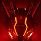Cyberpunk LED Mask with Horns & Tassels Red and White Futuristic Headwear – Halloween Cosplay Costume, Rave Party Festival Mask, Photography Prop, Dress-Up Accessory & Collectible Gift