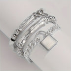 3pcs 925 Sterling Silver Beaded Punk Bracelet Set with Lock Pendant – Exquisite Stackable Edgy Silver Wrist Jewelry for Women Men Teens, Party Festival Daily Wear Gift