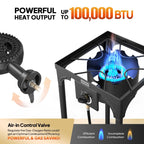 High Pressure Propane Burner Stove 100,000-225,000 BTU - Heavy Duty Cast Iron Outdoor Camp Cooker with Detachable Legs, CSA Listed Regulator, 1 or 3 Burner for Camping, Tailgating & Brewing