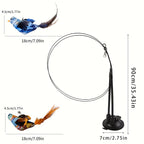 Cat Bird Hunting Toy with Double Rod & Suction Cup Base - Hands-Free Interactive Teaser with Bell Artificial Bird Feather for Cats Kittens Indoor Outdoor Exercise Training Random Color
