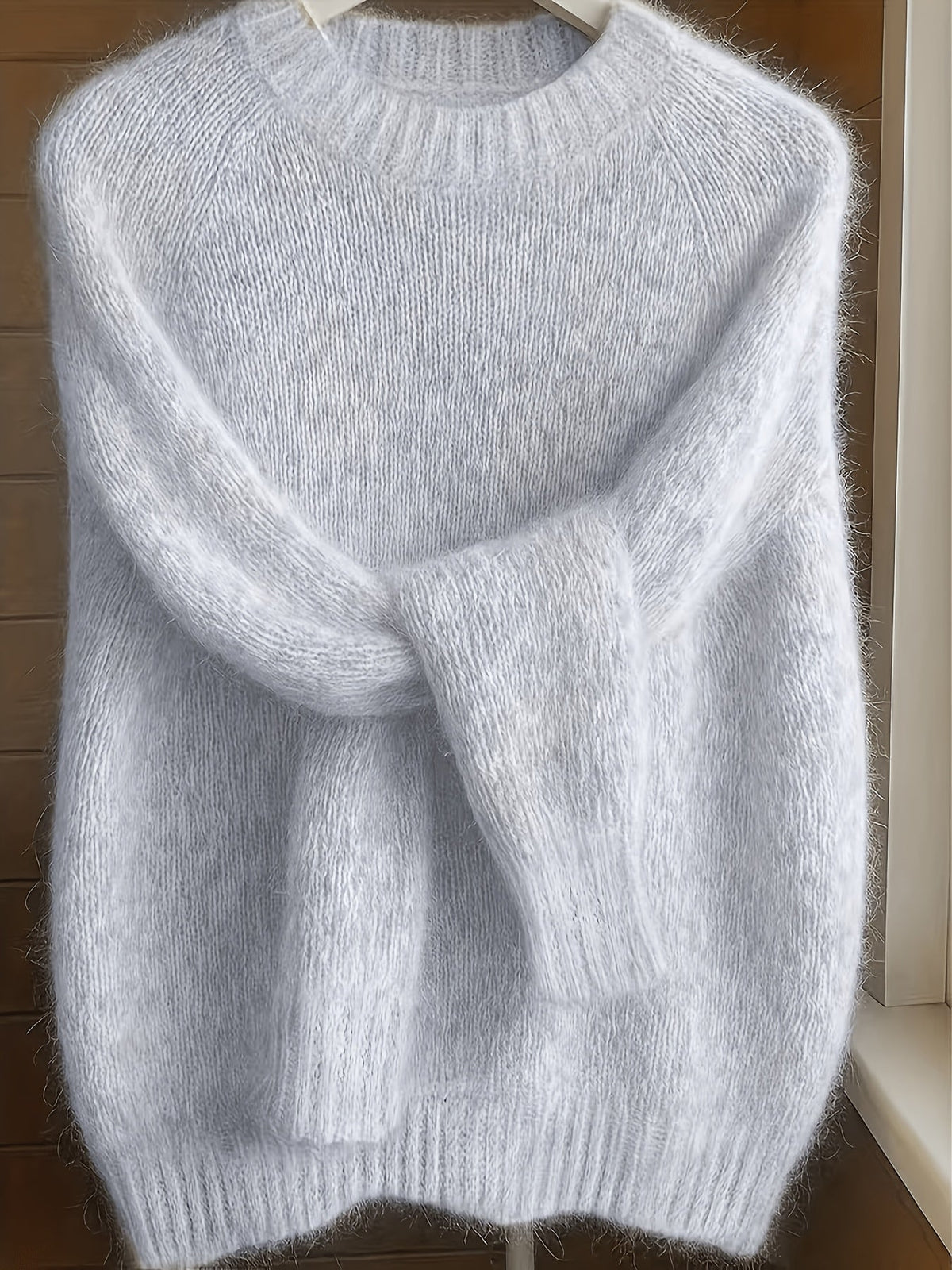 Women's French Style Round Neck Sweater | Soft Cozy 100% Polyester Knit Pullover Elegant H-Silhouette Long Sleeve Top for Spring Fall